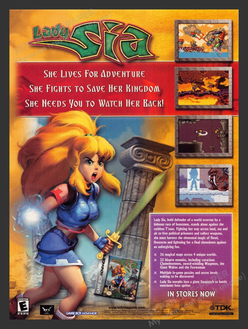 2001 Lady Sia "Lives for adventure" Video Game Print Advertisement Fetch the Paper!
