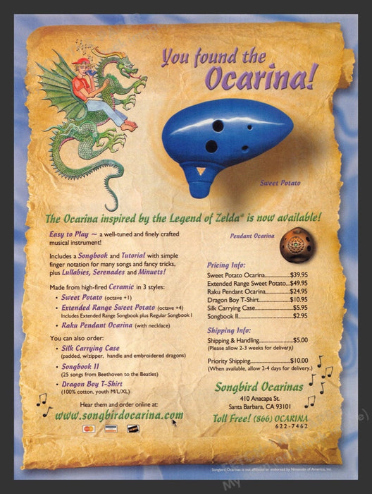2001 Legend of Zelda Ocarina Sweet Potato Video Game Print Advertisement Fetch the Paper!