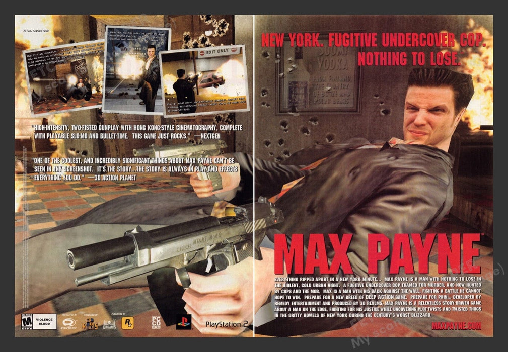 2001 Max Payne "Nothing to Lose" Video Game Print Advertisement (2 pgs) Fetch the Paper!
