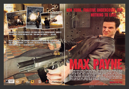 2001 Max Payne "Nothing to Lose" Video Game Print Advertisement (2 pgs) Fetch the Paper!