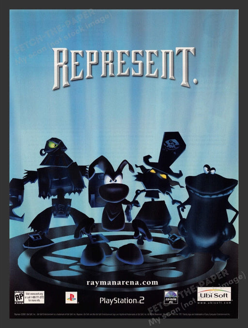 2001 Rayman Arena "Represent" Video Game Print Advertisement Fetch the Paper!