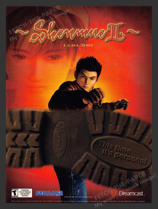 2001 Shenmue II "This time it's personal" Video Game Print Advertisement Fetch the Paper!