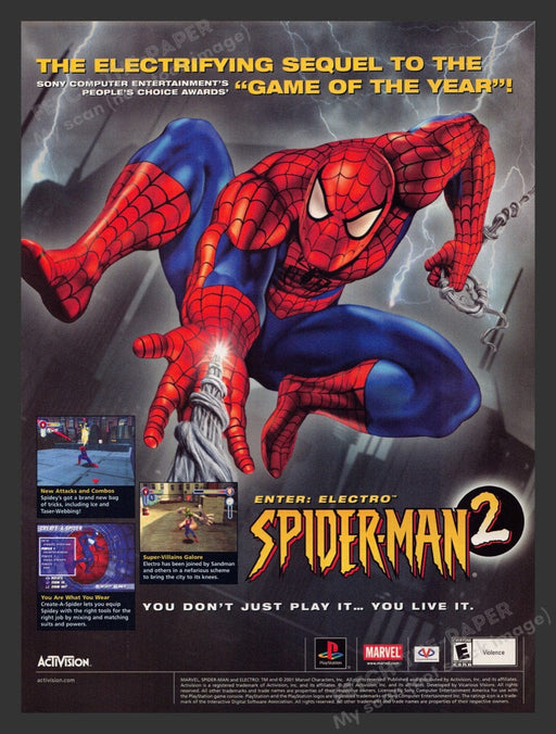 2001 Spider-Man 2 "Enter: Electro" Video Game Print Advertisement Fetch the Paper!