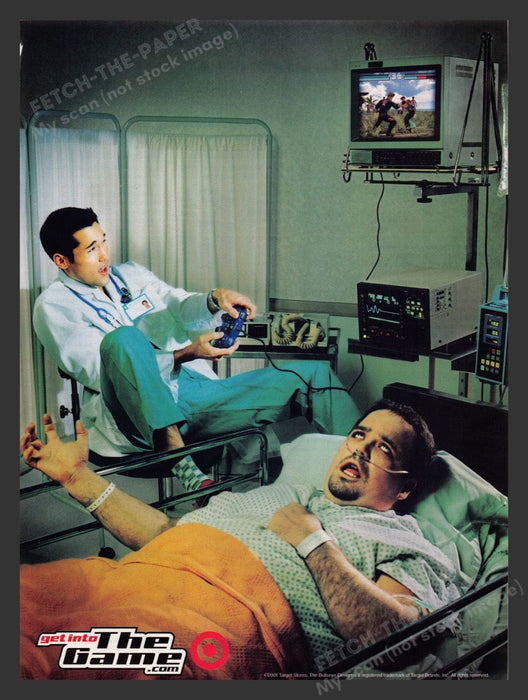 2001 Target Get Into the Game Hospital Playing Video Game Print Advertisement Fetch the Paper!