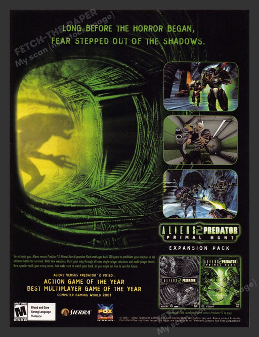 2002 Aliens Versus Predator 2: Primal Hunt Video Game Print Advertisement Fetch the Paper!