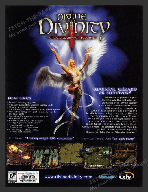 2002 Divine Divinity Create Your Own Destiny Video Game Print Advertisement Fetch the Paper!