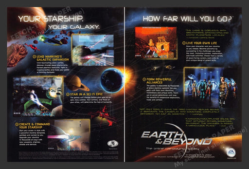 2002 Earth & Beyond Online Galaxy Video Game Print Advertisement (2 pgs) Fetch the Paper!