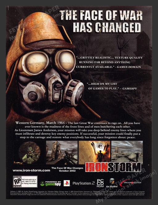 2002 Iron Storm "The face of war has changed" Video Game Print Advertisement Fetch the Paper!