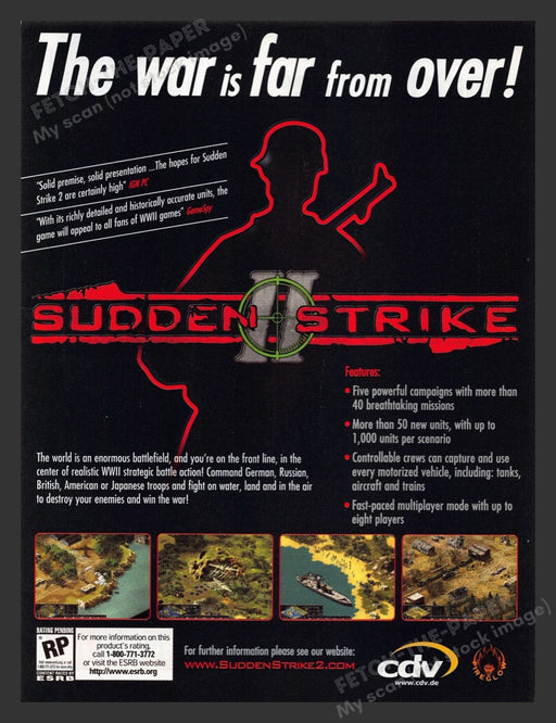 2002 Sudden Strike "The war is far from over" Video Game Print Advertisement Fetch the Paper!