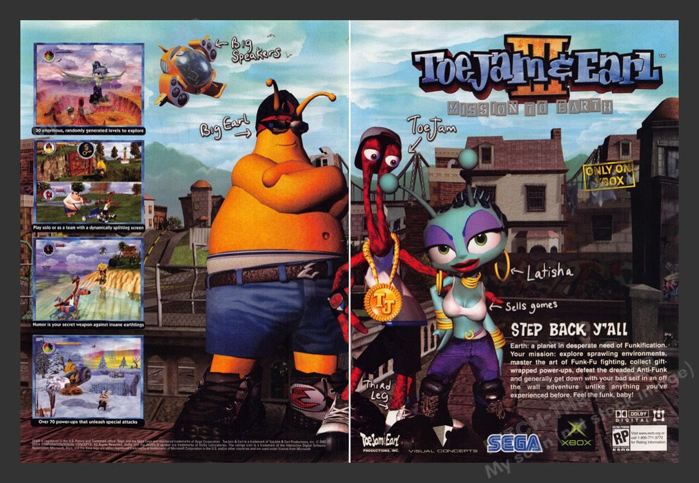 2002 ToeJam & Earl III: Mission to Earth Video Game Print Advertisement (2 pgs) Fetch the Paper!
