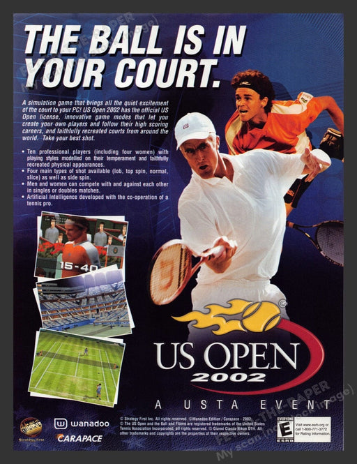 2002 US Open 2002 a USTA Event Video Game Print Advertisement Fetch the Paper!
