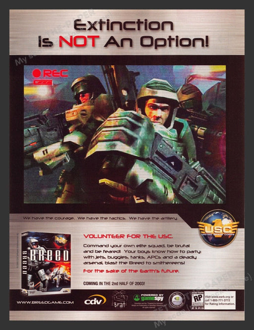 2003 Breed "Extinction is not an option" Video Game Print Advertisement