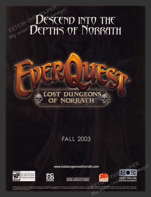 2003 EverQuest: Lost Dungeons of Norrath Video Game Print Advertisement