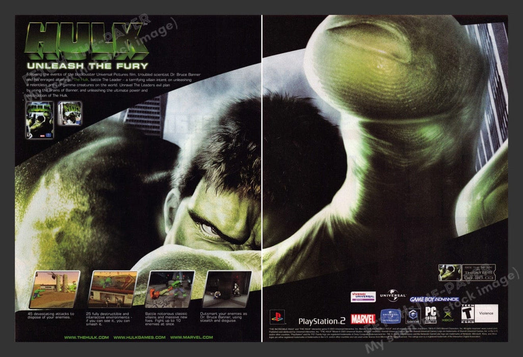 2003 Hulk: Unleash the Fury Video Game Print Advertisement (2 pgs) Fetch the Paper!