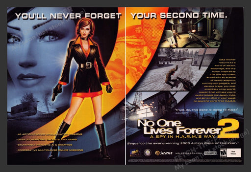 2003 No One Lives Forever 2: A Spy in H.A.R.M.'S Way Video Game Print Ad (2 pgs)