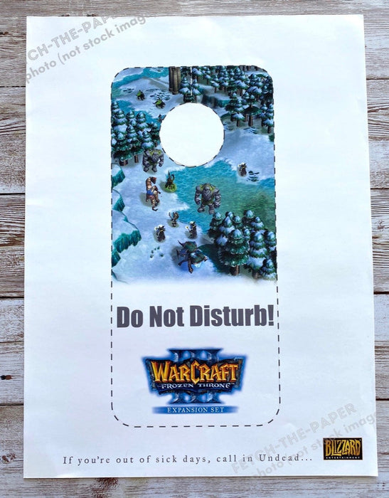 2003 ORIGINAL WarCraft: Frozen Throne "Do Not Disturb" Door Hanger (2 sided) Fetch the Paper!