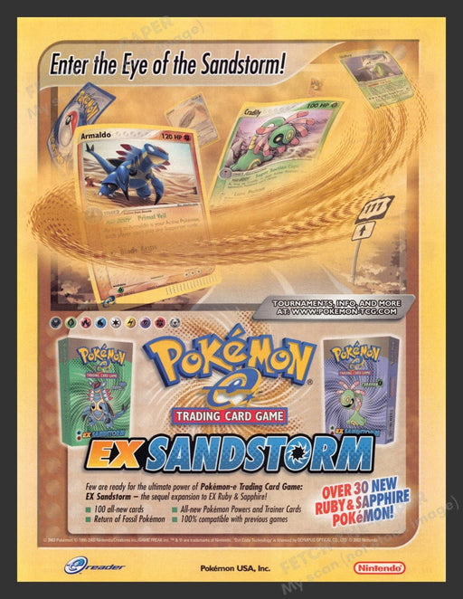 2003 Pokemon EX Sandstorm Trading Card Game Print Advertisement Fetch the Paper!