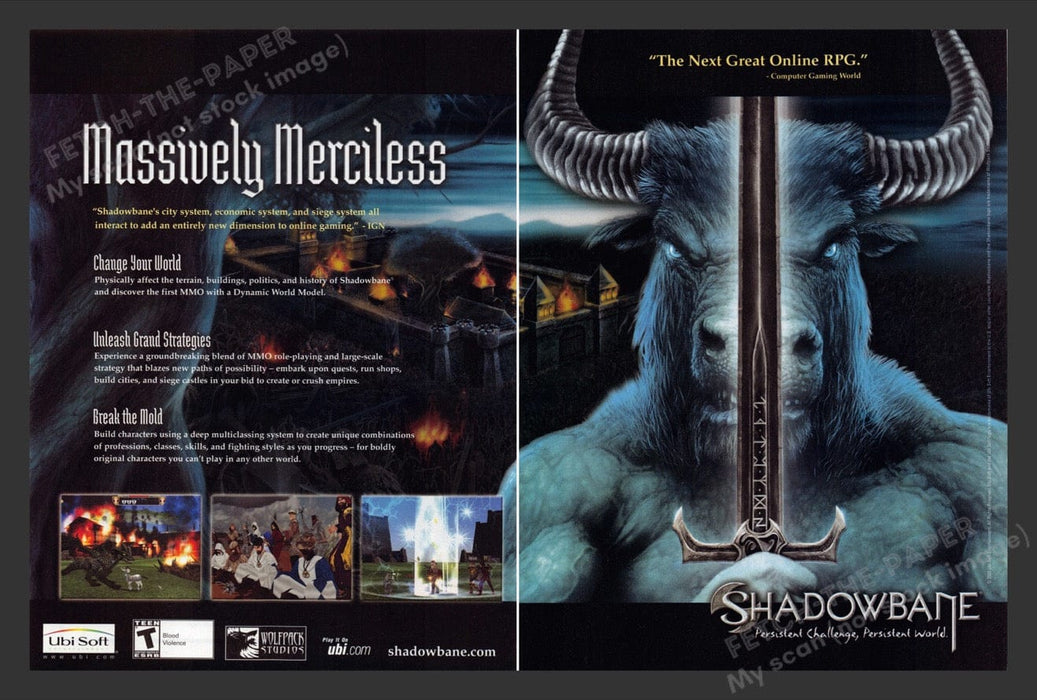 2003 Shadowbane "Massively Merciless" Video Game Print Advertisement (2 pgs)