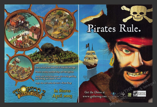 2003 Tropico 2: Pirate Cove Video Game Print Advertisement (2 pgs) Fetch the Paper!