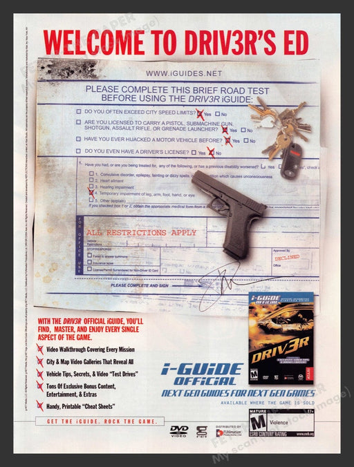 2004 Driver "Driver's Ed Form" Video Game Print Advertisement Fetch the Paper!