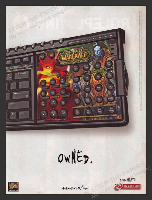 2006 Ideazon "Owned" World of Warcraft Keyboard Video Game Print Advertisement Fetch the Paper!