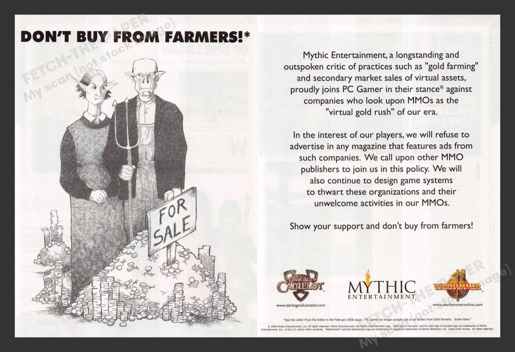 2006 Mythic Entertainment "Don't buy from farmers!" Video Game Print Ad (2 pgs)