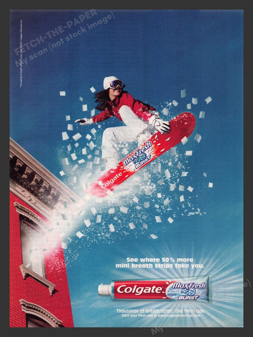 2007 Colgate MaxFresh Burst Toothpaste Snowboarder Print Advertisement Ad Fetch the Paper!