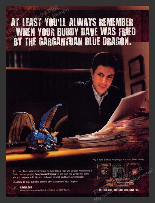 2007 Dungeons & Dragons "Buddy Dave was fried" Video Game Print Advertisement