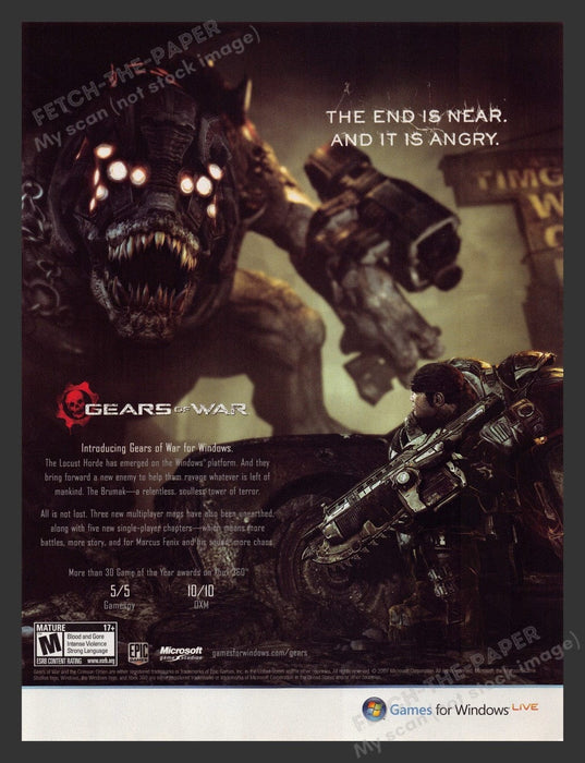 2007 Gears of War "End is near and it's angry" Video Game Print Advertisement