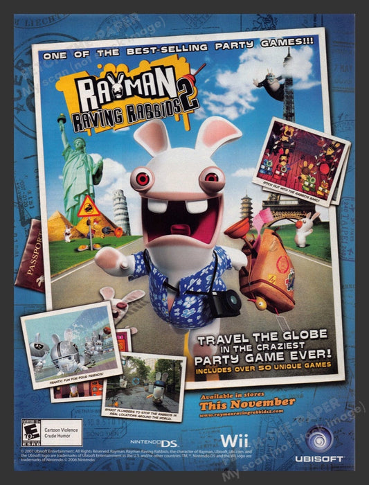 2007 Rayman: Raving Rabbids 2 Video Game Print Advertisement