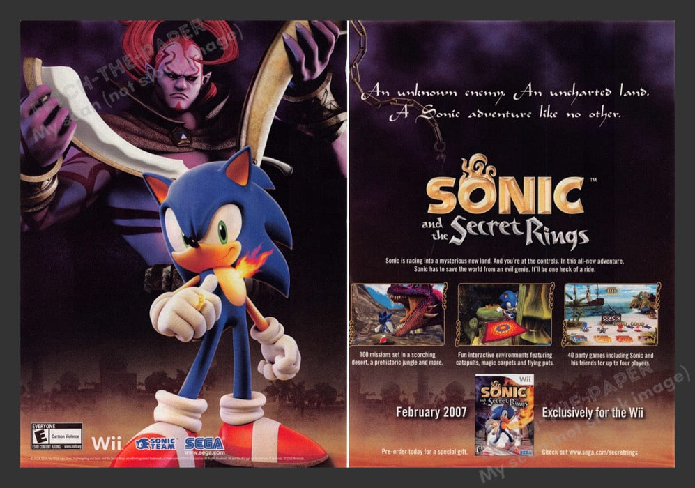 2007 Sonic and the Secret Rings Video Game Print Advertisement (2 pgs)