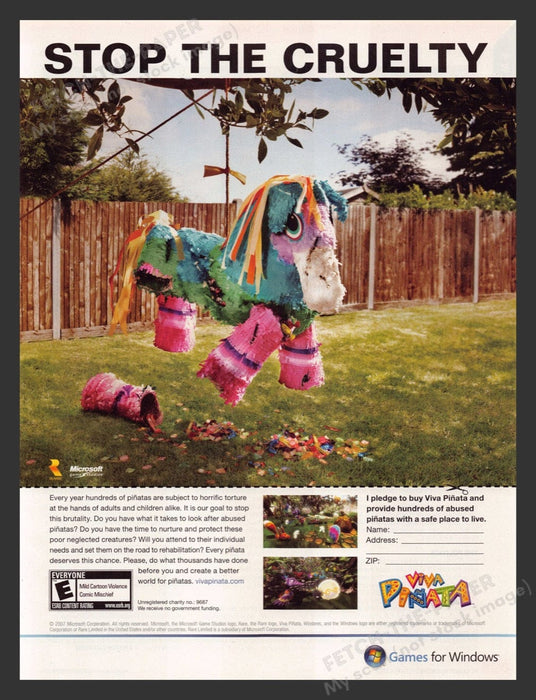 2007 Viva Pinata "Stop the cruelty" Video Game Print Advertisement