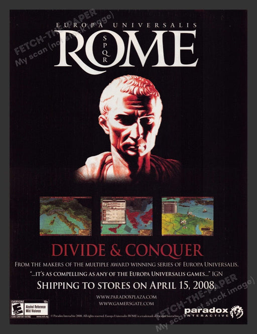 2008 Divide & Conquer: Rome Europa Universalis Video Game Print Ad