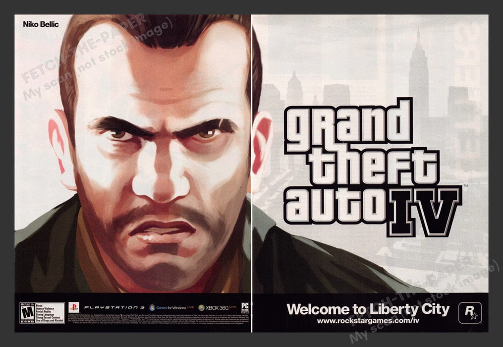 2008 GTO Grand Theft Auto IV Niko Bellic Video Game Print Advertisement (2 pgs)