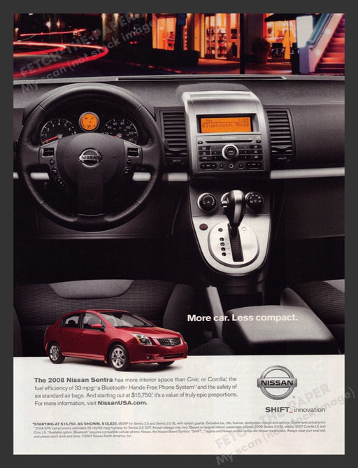 2008 Nissan Sentra "More car. Less compact." Interior Print Advertisement Ad
