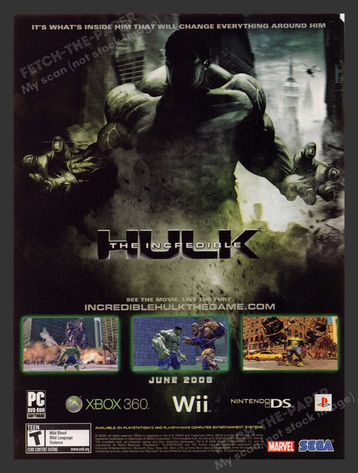 2008 The Incredible Hulk "It's what's inside" Video Game Print Advertisement