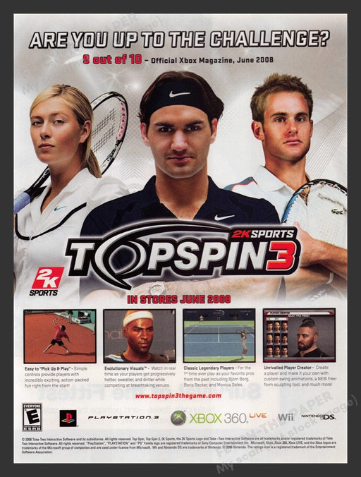 2008 Topspin 3 Tennis Video Game Print Advertisement