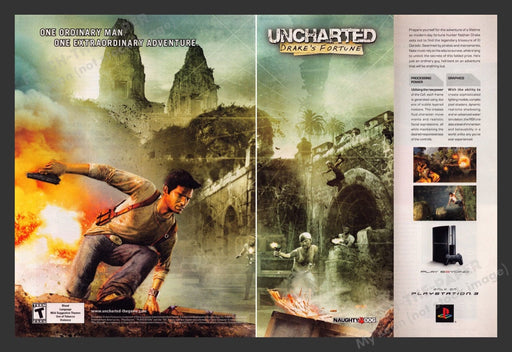 2008 Uncharted: Drake's Fortune Video Game Print Advertisement (2 pgs)