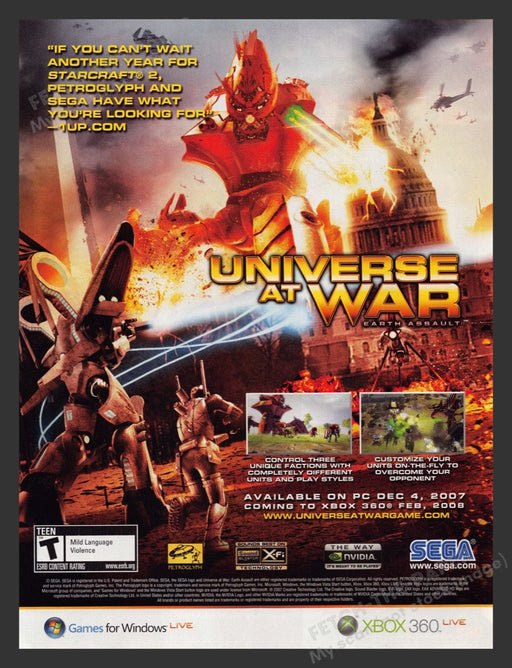 2008 Universe at War: Earth Assault Washington D.C. Video Game Print Ad