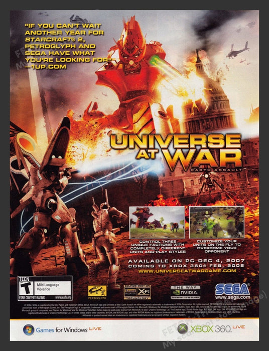 2008 Universe at War: Earth Assault Washington D.C. Video Game Print Ad