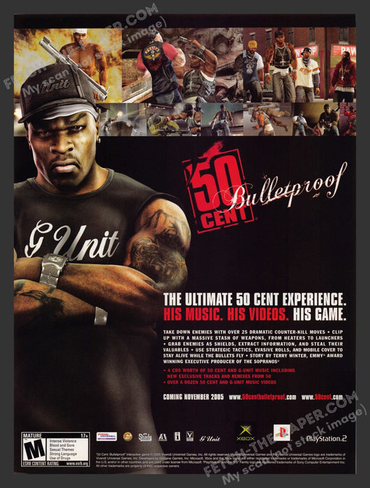 2005 Print Advertisement 50 Cent Bulletproof Video Game Ad.