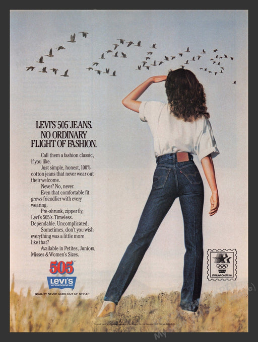 505 Levi's Jeans No Ordinary Flight of Fashion 1980s Print Advertisement 1983 Fetch the Paper!