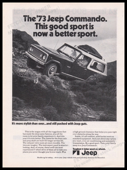 '73 Jeep Commando SUV 1970s Print Advertisement Ad 1972 Tough Terrain Fetch the Paper!