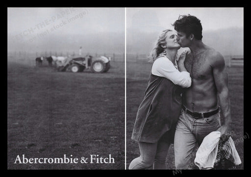 Abercrombie & Fitch 1990s Print Advertisement (2 pages) 1995 Shirtless Farmer Fetch the Paper!