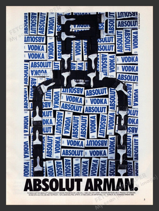 1990 Absolut Arman Vodka Print Advertisement Ad