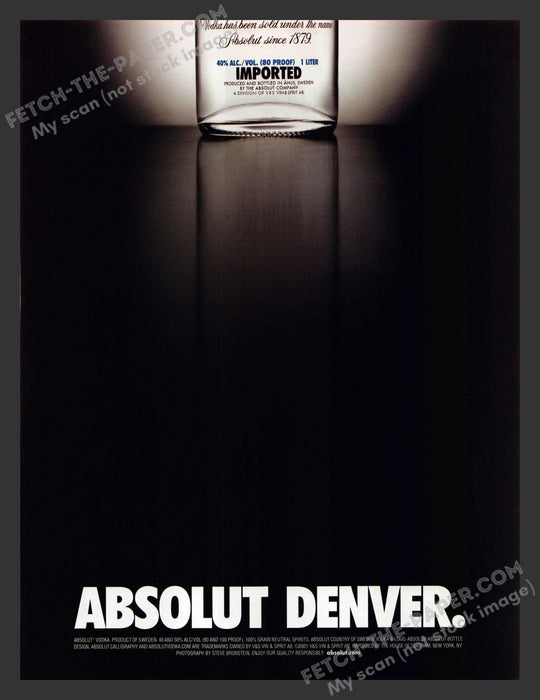 2001 Print Advertisement Absolut Denver Alcohol Ad.