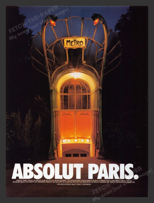 1996 Absolut Paris "Metro" Print Advertisement Ad