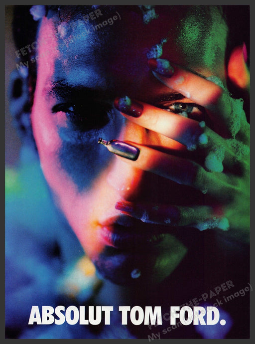 Absolut Tom Ford Vodka 1990s Print Advertisement Ad 1999 Colorful Fetch the Paper!