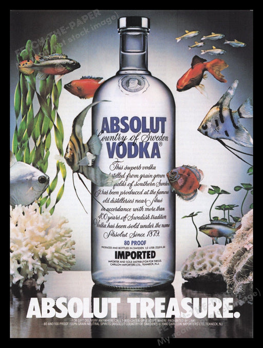 Absolut Treasure Vodka 1990s Print Advertisement Ad 1993 Fish Tank Fetch the Paper!