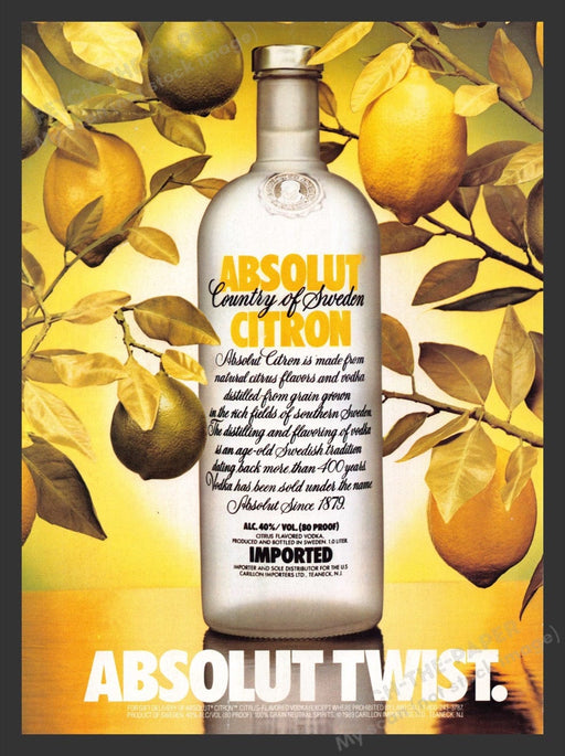 1990 Absolut Twist Citron Print Advertisement Ad